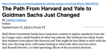 WSJ article on Goldman Sachs hiring